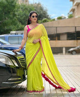 Gorgeous  Designer Saree With Heavy Latkan Pallu and Mono Benglori Silk Blouse
